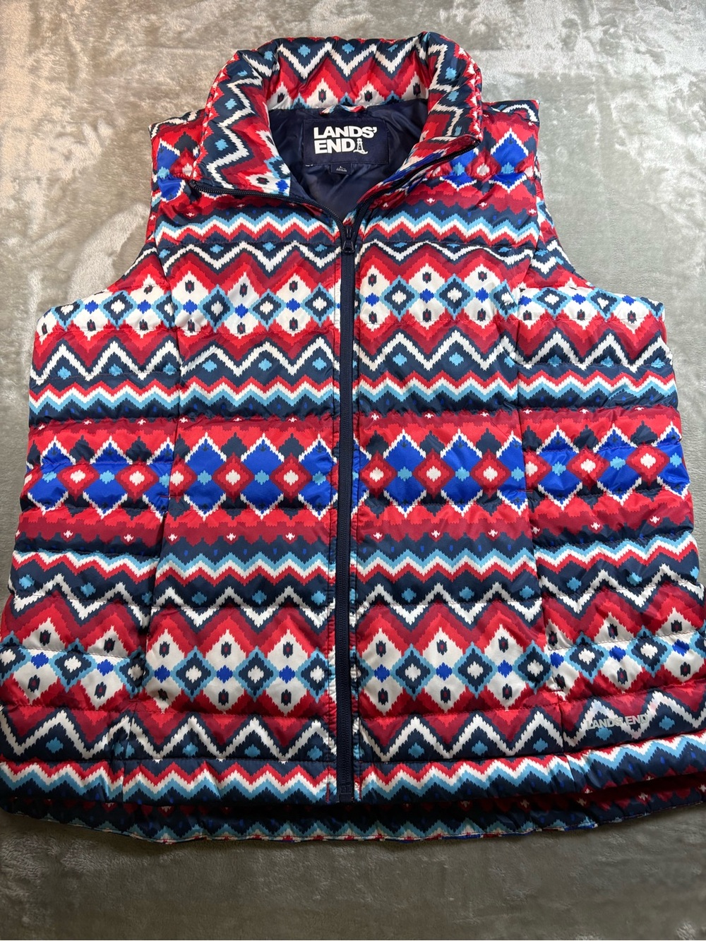 Lands End Fair Isle Down Puffer Vest Size Large Like New